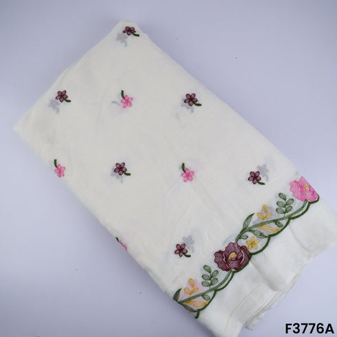 Thread Embroidered Cambric Cotton Fabric- F3776